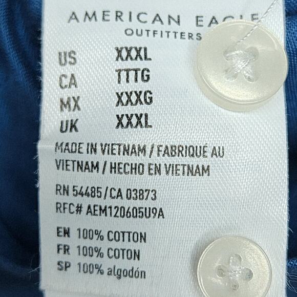 American Eagle Mens XXXL Button Down Shirt Blue Circle Print Short Sleeve Cotton - Picture 7 of 9